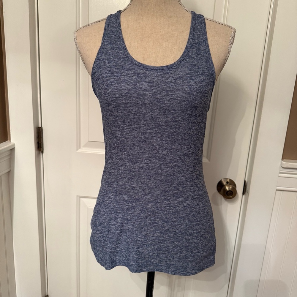 BEYOND YOGA TOP TANK BLUE WHITE MARLED SCOOP NECK SIZE S USA